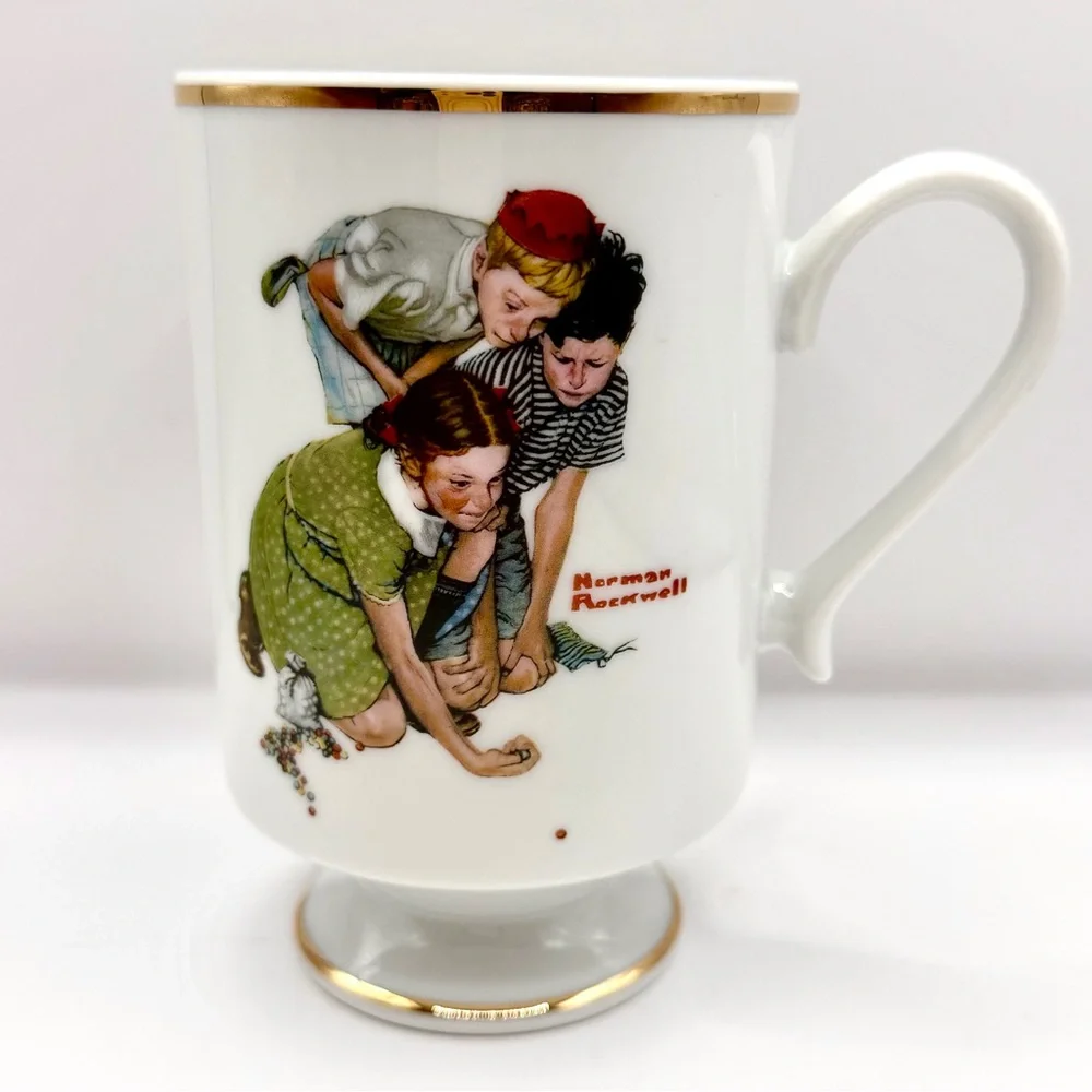 Vtg 1981 Danbury‎ Mint Norman Rockwell Porcelain Mug “Knuckles Down” Gold Trim